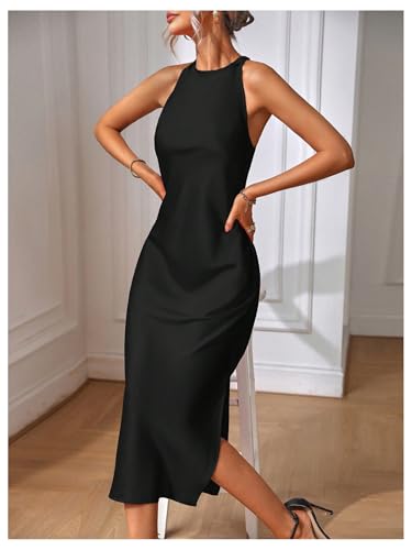 Image of Floerns Women's Elegant Sleeveless Crew Neck Maxi Dress Slit Cocktail Tank Dress