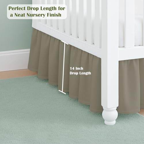 Image of Luxury Crib Bed Skirt 28 inch x 52 inch with 14 Inch Drop Soft & Breathable Dust Ruffle Fits Standard Crib and Toddler Bed Nursery Microfiber Fabric Ruffle Bed Skirt for Baby Boys or Girls Taupe Solid
