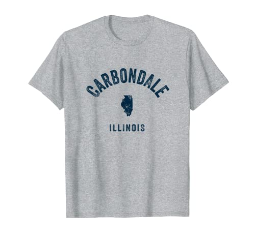 Carbondale Illinois IL Vintage 70s Diseño Deportivo Estampado Marino Camiseta
