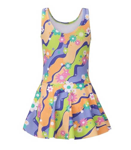 Image of Girls One Piece Swimsuits Leopard Bathing Suit for Kids Hawaiian Swimwear with Skirt Swim Dress 3-16 Years