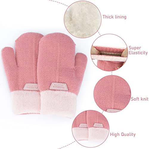 INOGIH Kids Double Layer Warm Knit Mittens Girls Boys Winter Outdoor Gloves for 3-7 Years2