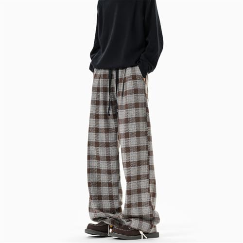 Seidarise Men's Plaid Wide - Leg Pants, Drawstring Waist, Loose Fit for Casual & Streetwear2