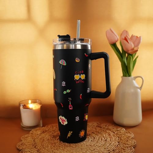 Image of 1200ML Stainless Steel Tumbler Hot and Cold with Handle and Lid and 2 Straws, Double Insulated Cup Leak Proof Mug Cupholder for Gym, Travelling (Italian)