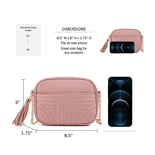 Image of EVVE Quilted Crossbody Bags for Women - Stylish Camera Bag with Tassel - Lightweight Medium Size Shoulder Purse