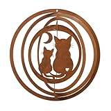 Windspiel aus Edelrost mit 2 Katzen - 3D Metall Windspiel für Garten - Balkon - Rostdeko Hängedeko - Geschenkidee für Katzenliebhaber - Ø ca. 24 cm