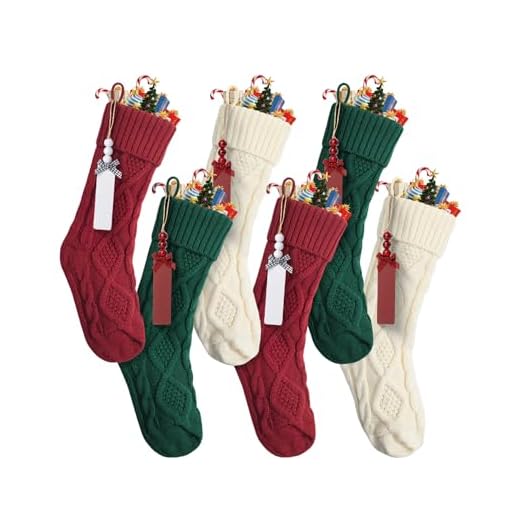 Mr. Pen- Personalized Christmas Stockings with Wooden Name Tags, Set of 6, 18" Colorful Cable Knit Stockings for Christmas, Cable Knit Christmas Stocking for Christmas, Large Knit Stockings Christmas