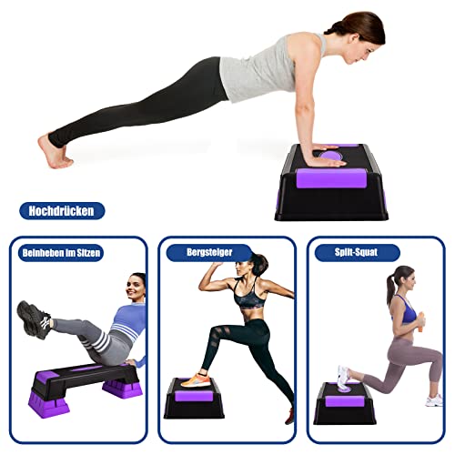 GOPLUS Aerobic Stepplank, antislip trainingsplank met 3 instelbare hoogtes, multifunctionele stepplank voor aerobic, gymnastiek en fitness, voor workouts thuis en op kantoor (ABS, violet) - Afbeelding 4