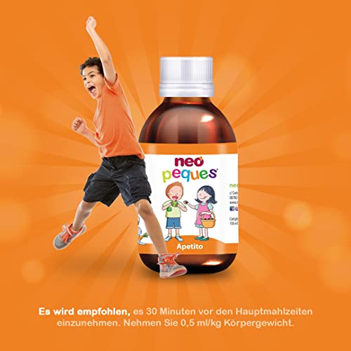 Neo Peques Appetite Sirup (150 ml), appetitanregendes Nahrungsergänzungsmittel für Kinder ab 3 Jahren, mit Spirulina, Mineralstoff-Komplex und Pflanzenextrakten, mit Himbeergeschmack