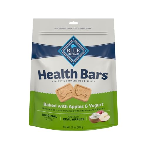 Image of Blue Buffalo Health Bars Apples & Yogurt Mini Dog Biscuits, 32 oz | Smaller Bite, Same Crunch, Oven-Baked, No Chicken By-Product, Corn, Wheat, or Soy