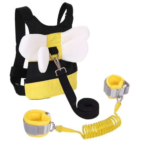 Mochila infantil com coleira de segurança mochila anti-perambulação mochila com coleira de segurança mochilas anti-perambulação (Abelha Amarela, 20.5cm*18cm)