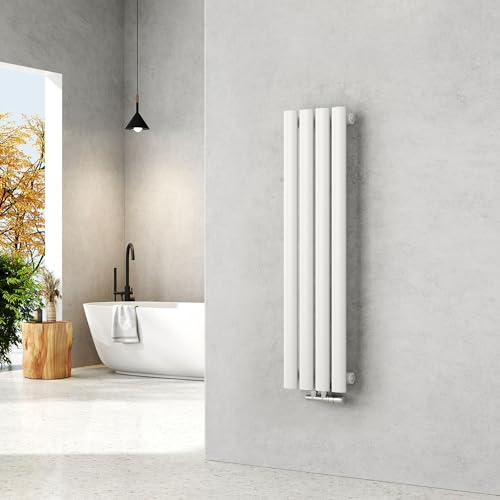 EMKE Radiateur Petit 900x240 mm, Ovale Vertical, Radiateur à Tubes Design, Raccord Central, Chauffage Blanc 266W