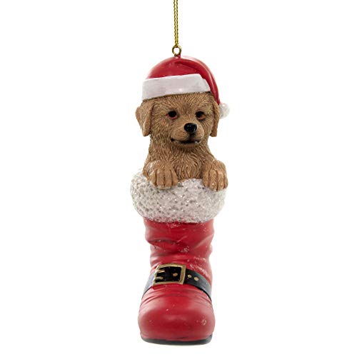 Kurt Adler D3449GO Golden Retriever in Santa Boot Ornament, 4.25-inches Tall