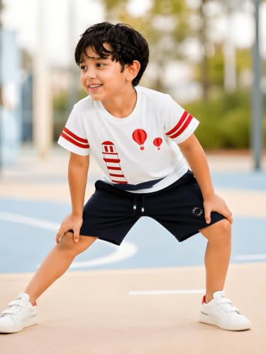 Image of Pilolo Kids Soft Cotton Terry Lycra Adjustable Drawstring Pocket Shorts for Boys
