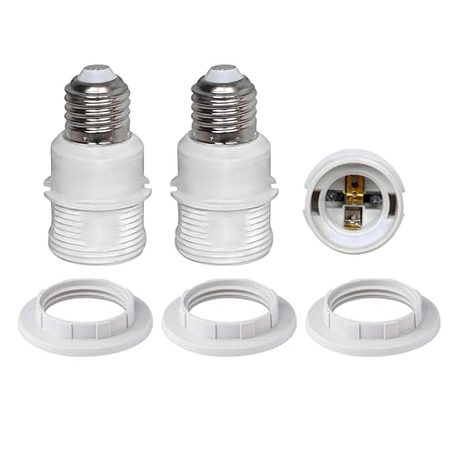 TWDRTDD E26 to E26 Socket Extender,2.91 inches E27/E26 Light Socket Extension,Thread Lamp Holder Adapter with Shade Rings (White, 3)