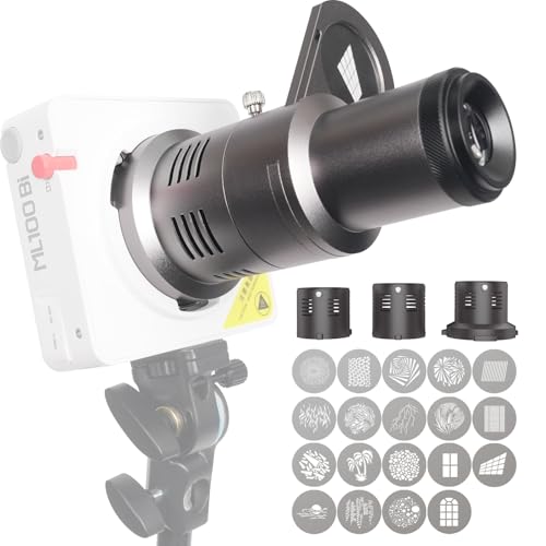 DF DIGITALFOTO Mini proiettore ottico snoot, attacco per faretto fotografico con attacco Godox/Smallrig/Ulanzi, 19 Gobos Φ42 mm, cornice magnetica, compatibile con Godox ML100Bi/ML60IIBi, Smallrig