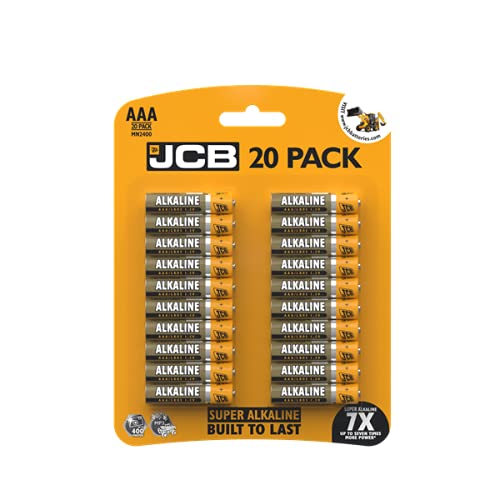 JCB AAA Super Alkaline, Pack Of 20 [up to 7 times more power ]1.5V LR03 MN2400,ideal for everyday hungry devices, long lasting power, anti-leakage technology.