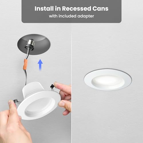 Image of Feit Electric 4 inch Smart LED Recessed Downlight, Color Changing + Tunable White, Voice Control, 2.4GHz Wi-Fi, Fits 4-Inch Recessed Cans, E26 Base, Dimmable, 50,000-Hour Lifetime, LEDR4 /RGBW /AG /4, 4 Pack