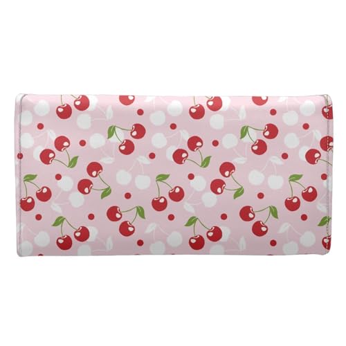 Image of AFPANQZ Womens Wallets, Leather Trifold Multi Card Holder Slots Wallet, Cherry Red Elegant Clutch Phone Holder Zip Inner Pocket Multi-Cards Slots Large Travel Wallet