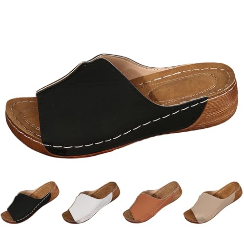 Ortopediska sandaler för kvinnor med fotvalvstöd kil fisk mun sandaler bekväm-plantar fasciit sport för platta fötter mjuk sula bred passform utomhus strandskor tofflor dam storlek 6 bred passform