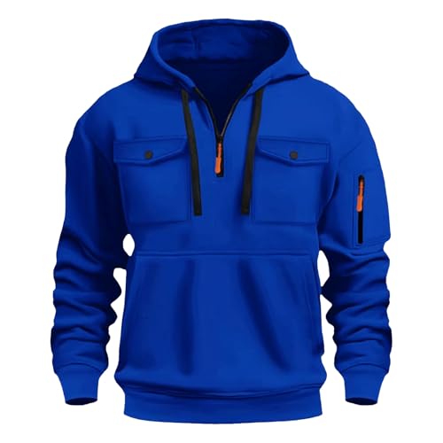 Mens Tactical Cargo Hoodie Casual Quarter Zip Sweatshirt with Multi Pockets Fashion Solid Long Sleeve Pullover Jacket2