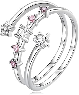 CHENGMEN Christmas Cute Tree Leaf-Star Double Ring 925 Sterling Silver Open Rings Adjustable Size Simple Style for Women Girls Gifts for Her