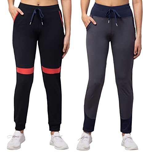 Image of BLUECON Women's Slim Fit Polyester Trackpants (Combo Pack of 2)