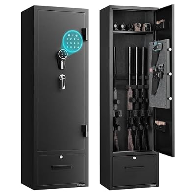 VEVOR Armario para Armas Largas con Cerradura con Contraseña, Caja Fuerte para 4 Rifles con 2 Compartimentos para Munición y 2 Estantes Ajustables, Armeros de Caza para Pistolas, 405 x 280 x 1400 mm