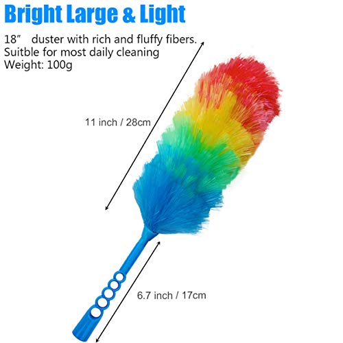 Tockrop 3 Pack Upgrade 19” Rainbow Static Feather Duster With Beandable And Washable Head - More Fibers Bigger Head Less Loss Of Fiber #TOP1