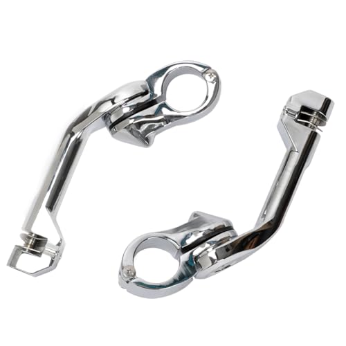 HIMIKI 32mm 1.25" Long Angled Adjustable Highway Foot Peg Crash Bar Mount Kit Fits For Softail Sportster Electra Road Glide Road King Street Glide (2 X Mounting Clamps, Chrome)
