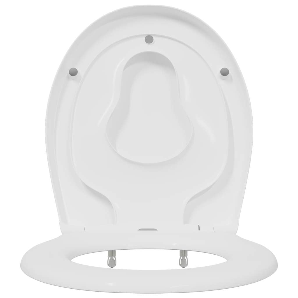 Mangloder - Asiento de inodoro de duroplast blanco de 47 x 37 cm con cierre suave y cierre rápido para cuarto de baño, ovalado con doble tapa para familias, fácil montaje, higiene y sustitución
