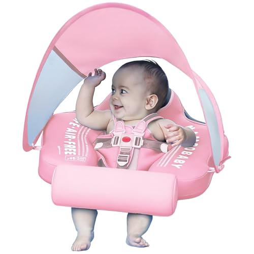 Image of Mambobaby Float with Tail and Canopy Non-Inflatable Baby Swim Float Mambo Float Smart Swim Trainer Infant Swim Pool Float Swim Ring for 3-24months Girls Boys