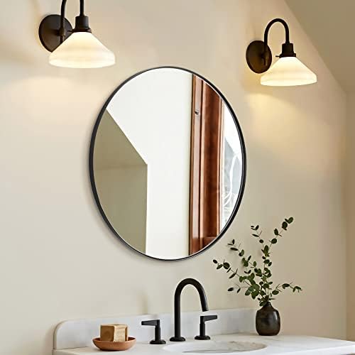 ANDY STAR Round Wall Mirror for Bathroom, 30 Inch Black Circle Mirror Modern Premium Stainless Steel Metal Frame Wall Mounted for Bathroom, Entryway, Vanity, Living Room, Bedroom