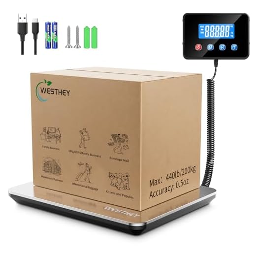 WESTHEY Shipping Scale 0.5oz-440lb High Accuracy Postal Scale, Digital Scale Weight Scale Luggage Scale for Packages Warehouse Home Small Business Pet Food Mail, Large Display Stainless Steel Panel