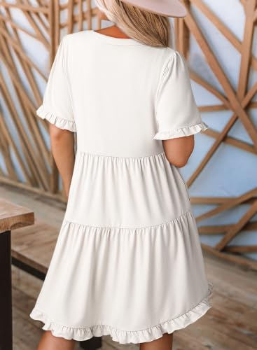 Image of Dokotoo Womens Summer Dresses 2026 V Neck A Line Short Sleeve Casual Ruffle Babydoll Mini Dress