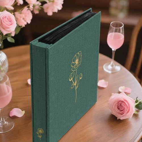 Álbum de fotos 8x10 para 100 fotos, con 100 bolsillos, cubierta de tela de lino, libro para fotos, álbum fotográfico para bodas, viajes y recuerdos familiares (verde oscuro) miniatura 4