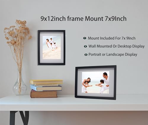 4-Pack Black 9x12 Wooden Photo Frames, 9x12'' Mat 7x9'' (4PK) - Image 4