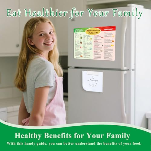 Mediterranean Diet Food Guide Fridge Magnets Mediterranean Diet Cheat Chart,Nutrition Grocery List Refrigerator Magnets,Mediterranean Diet Cookbook Healthy Food List for Kitchen & Dining Room,8x12in