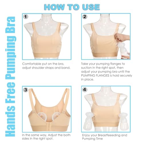 Image of Hands Free Pumping Bra Hands-Free Breast Pump Bra Nursing Bras | Pumping Adjustable Breast-Pumps Holding and Nursing Bra (Beige,Large)