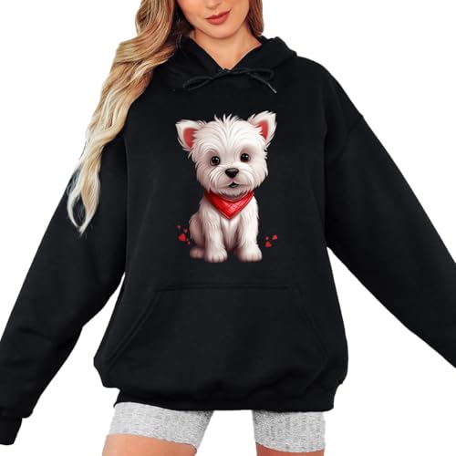 Image of Sassy Souls Westie Puppy Dog Animals Womens Graphic Hoodie Sweatshirt Red Bandana Hearts Ladies Pullover Hooded Jumper 5XL (34-36)