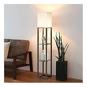 Indoor Standlamp met planken, staande lamp met houtweergave Opslagplanken voor slaapkamer nachtkastje woonkamer…