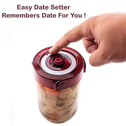 Fermenting Lids For Wide Mouth Mason Jars. 4 Waterless Airlock Fermentation Lids Kit. Easy Grip Fermenter Lid With Oxygen Pump Automatically Vents Air. Tracks Ferment Date. (4 Lids + Pump) #TOP5