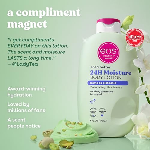 Image of eos Shea Better Body Lotion- Creme de Pistachio, 24-Hour Moisture Skin Care, Lightweight & Non-Greasy, Made with Natural Shea, Vegan, 16 fl oz