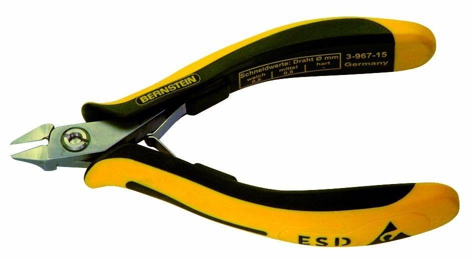 Bernstein Werkzeug GmbH 3-967-15 nożyce do cięcia bocznego TECHNICline, 120 mm, z wąskim szpicem i wyciętą głowicą szczypiec, z watą, odprowadzające dwukolorowe osłony na dłonie