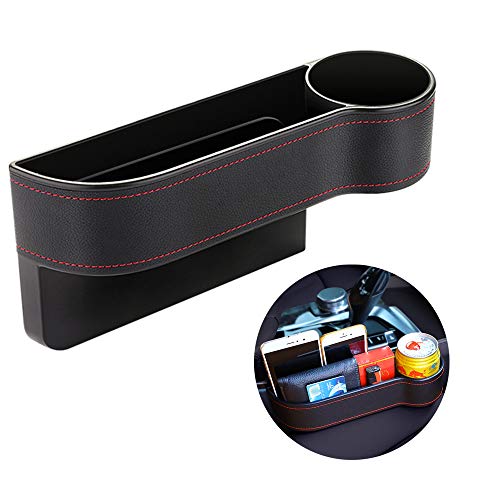DKIIGAME Car Seat Organizer with Car Cup Holder,Car Seat Pockets Console Side Organizer Seat Gap Filler Storage Organizer Caddy (Black, Passenger Seat).
