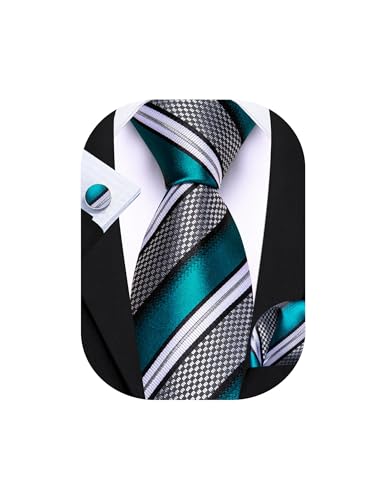 Image of Barry.Wang Mens Tie Set Plaid Check Neckties Formal Business Wedding Luxury Pocket Square Cufflinks