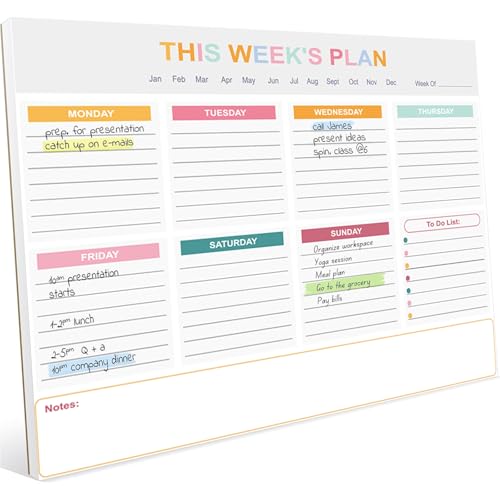 Weekly Planner Pad A4 Weekly To Do List Notepad Organiser 52 Undated Tear-Off Sheets Planning Pad with Daily Schedule Task Notes Scheduler for Home Business Office 120gsm Paper