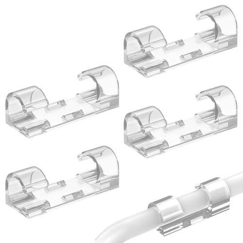HZXINYI 40 PCS Cable Clips - Self Adhesive Cable Management Clips Cable Wire Holder Plastic Organizer Cord Clips for Home Office Car Desktop PC TV Computer Cable Management (Transparent)
