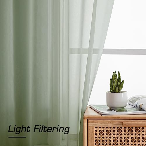 Image of Simplebrand Sage Sheer Curtains 96 Inches Long, Light Filtering Rod Pocket Solid Color Window Sheer Curtain Panels, Elegant Curtains & Drapes for Living Room, Bedroom 2 Panels (Sage, 42 inch W x 96 inch L)