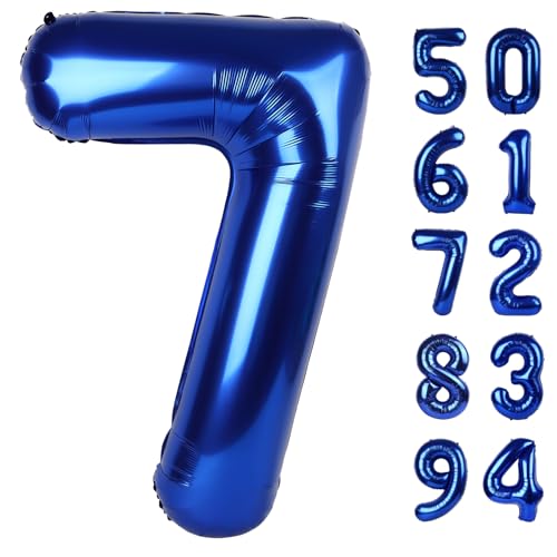 Image of Night Blue 7 Balloon, Number Balloons 40 Inch, 7th Birthday Decorations, Party Decoration for Women, Number 7 Balloon