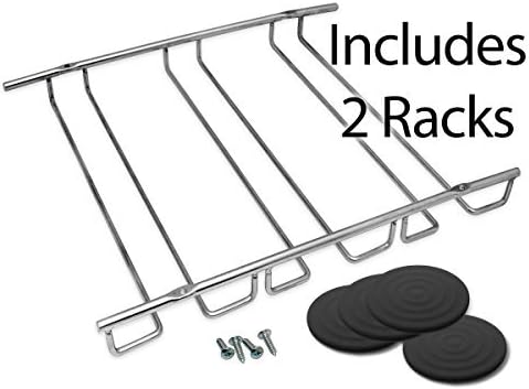 Solid Peak Set of 2 Wine Glass Holder Stemware Rack Under Cupboard Stainless Steel for 18 Glasses Complete with 4 Silicone Coasters Black